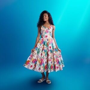 Women's DISNEY STORE The Little Mermaid Dress Smocked Bow Midi Vacation Large